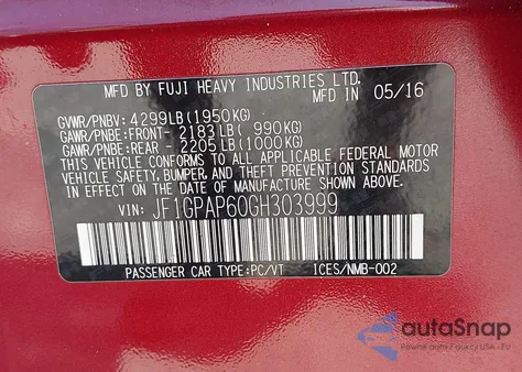 2016 Subaru Impreza 2.0I Sport Premium из США, поврежденный, VIN JF1GPAP60GH303999